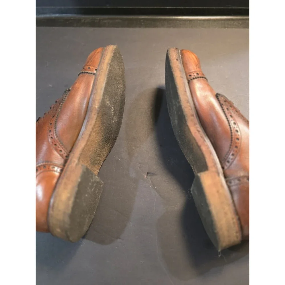 Vintage Hanover Imperial Brown Pebbled Leather Cap Toe Brogue Oxfords 10D W909-2